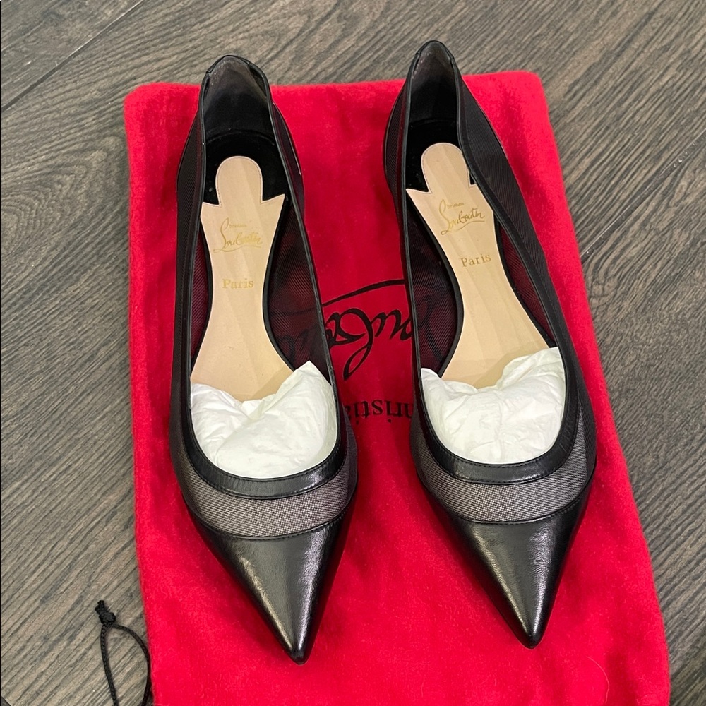 Christian Louboutin Galaviti Mesh Panel Black Flat Women's Shoes